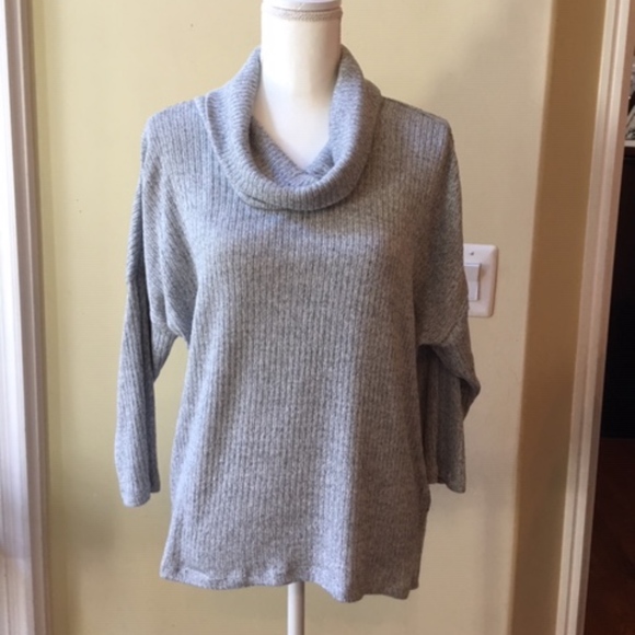 Larry Levine Gray Marled Cowl Neck Sweater - Picture 1 of 5